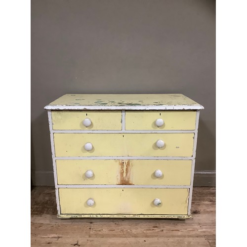 75 - A Victorian yellow painted pine chest of two short above three long drawers 17cm wide