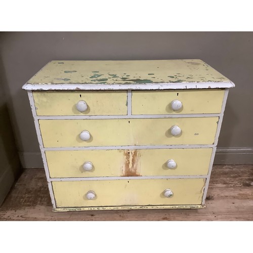 75 - A Victorian yellow painted pine chest of two short above three long drawers 17cm wide