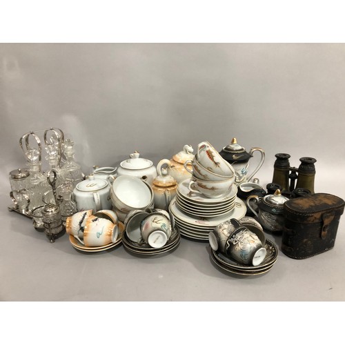 62 - A charcoal eggshell tea service for six with teapot, milk jug etc. two further tea sets moulded and ... 