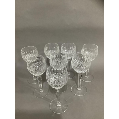 15 - A suite of eight Lismore Waterford crystal cut glass hock glasses