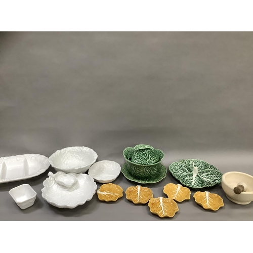 35 - A collection of cabbageware including a pot and cover, hors d'oeuvres dish etc continental and other