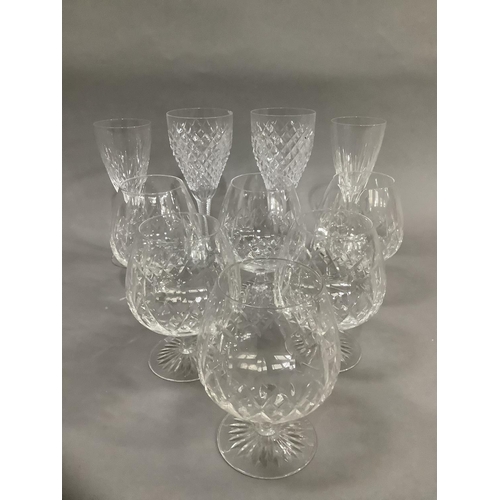 93 - A set of six Stuart crystal balloon brandy glasses, two hobnail cut glass wines and two Stuart cryst... 