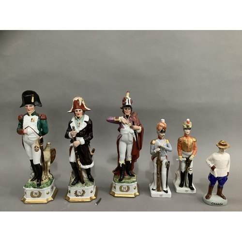 94 - Three Capodimonte figures of Napoleon with three further continental figures of soldiers