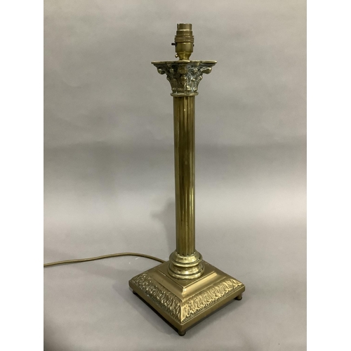 55 - A brass Corinthian column table lamp on stepped square base, 52cm high