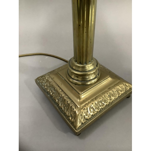 55 - A brass Corinthian column table lamp on stepped square base, 52cm high