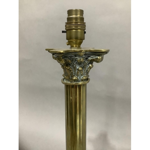 55 - A brass Corinthian column table lamp on stepped square base, 52cm high