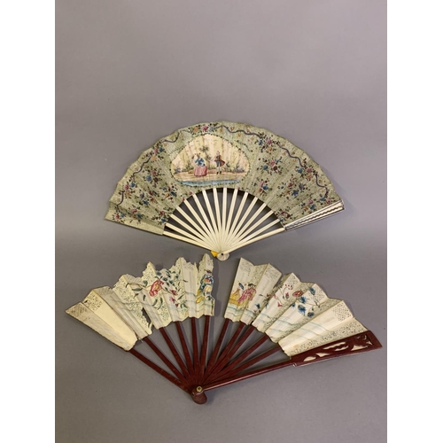 5 - The 18th century: a very classical folding fan, the double paper leaf with central cartouche showing... 