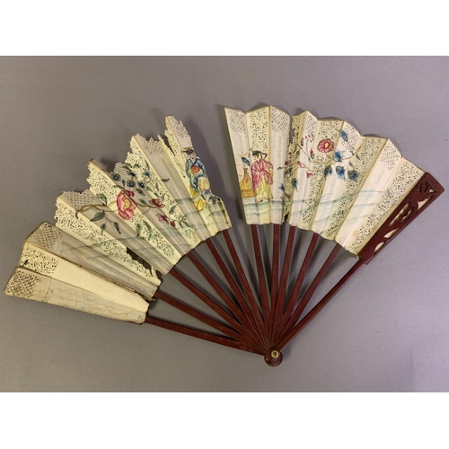 5 - The 18th century: a very classical folding fan, the double paper leaf with central cartouche showing... 