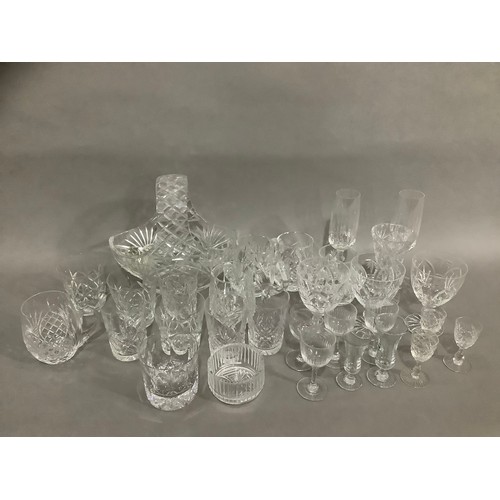 38 - A suite of mixed cut glasses comprising five hocks, four flutes, four red wines, four tumblers, six ... 