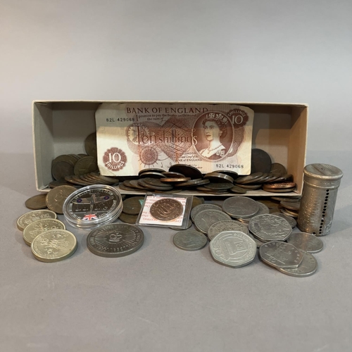 194 - Box of miscellaneous mainly British obsolete currency including three £2 coins and a £5 coin