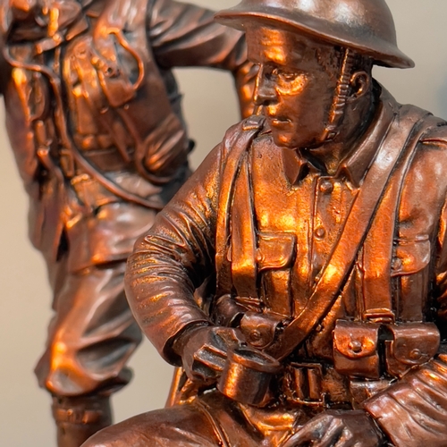 30 - Three figures of THE BRAVE BRITISH TOMMY from the Danbury Mint, bronzed sculptures on a wooden plint... 