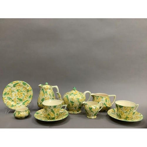 2 - A Crown Ducal Primula patterned tea set for two comprising two cups and saucers, teapot, hot water j... 