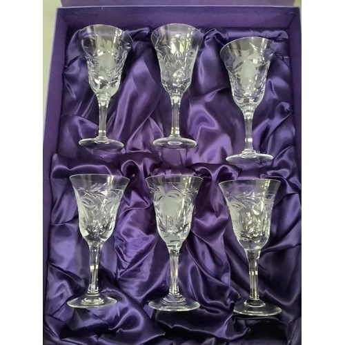 77 - A set of six etched Edinburgh Crystal goblets in box