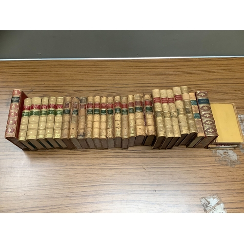 61 - Leather bindings including four vols Waverley Novels 832 edition, re-bound half calf and green board... 