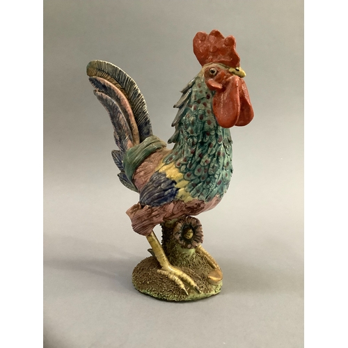 66 - A Basil Matthews figure of a cockerel, signed and dated to base, 26 with sticker, 17cm high (at faul... 