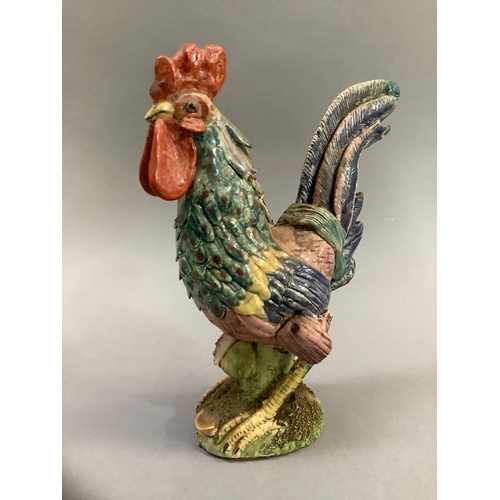 66 - A Basil Matthews figure of a cockerel, signed and dated to base, 26 with sticker, 17cm high (at faul... 