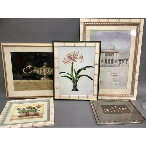 160 - A collection of five modern decorative prints including a pair of botanical studies, etc