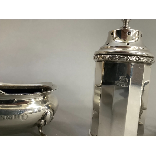 172 - A pair of George V silver salt and mustard pot, Birmingham, 1935 with Jubilee mark for Robin Pringle... 