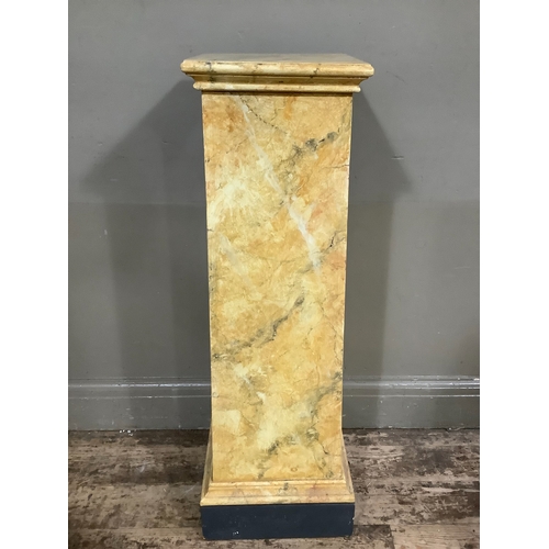 220 - A pedestal of square tapered form with marble paint effect, 93cm high