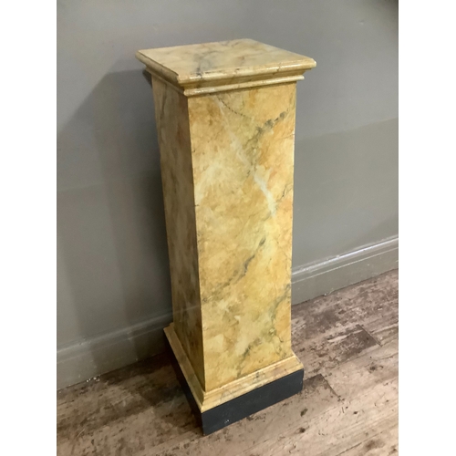 220 - A pedestal of square tapered form with marble paint effect, 93cm high