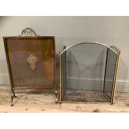 226 - A copper and brass fire screen together with a modern brass three fold fire guard