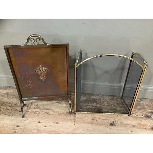 226 - A copper and brass fire screen together with a modern brass three fold fire guard