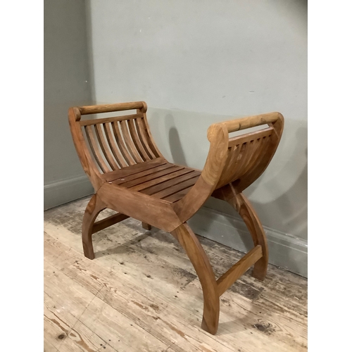 251 - A modern hardwood x-frame stool with slatted seat