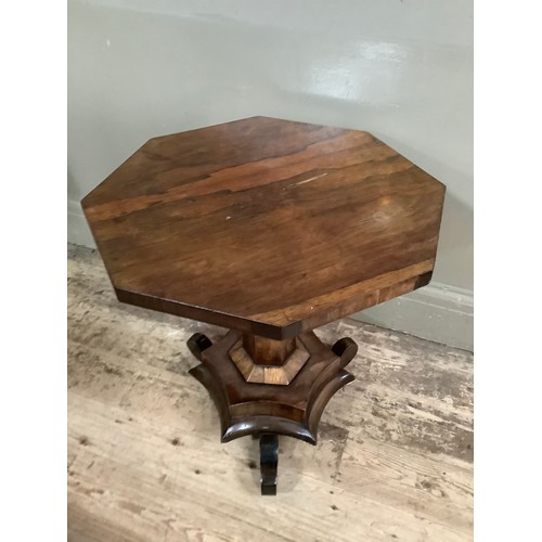 233 - A mid-19th century rosewood octagonal pedestal table on three scroll feet (reduced)