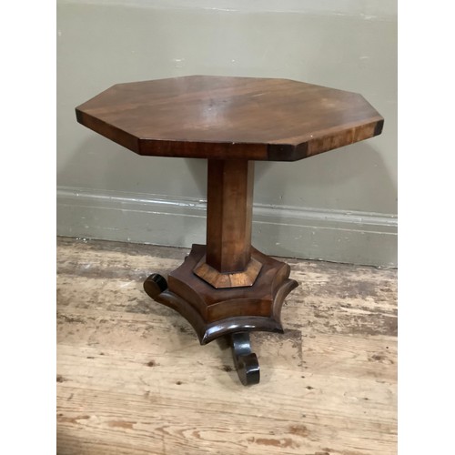 233 - A mid-19th century rosewood octagonal pedestal table on three scroll feet (reduced)