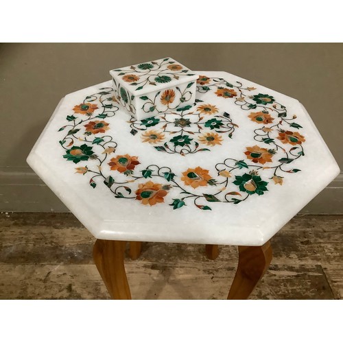 265 - A marble and pietre dura occasional table together with a small trinket box