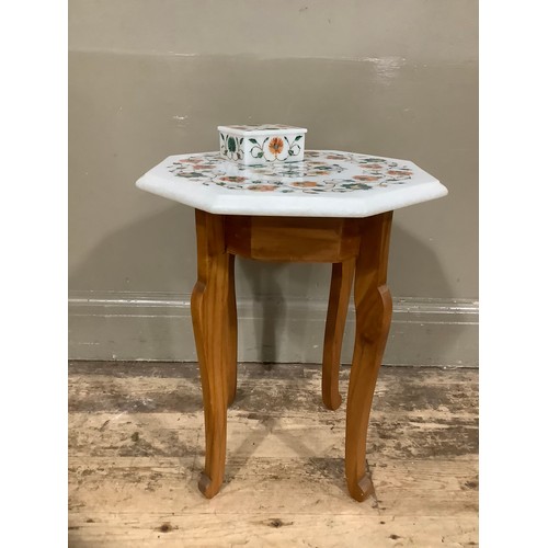 265 - A marble and pietre dura occasional table together with a small trinket box