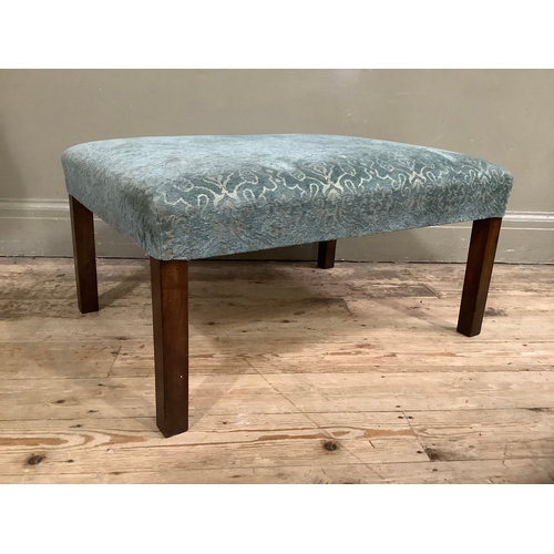 224 - A mahogany square framed stool with duck egg upholstery