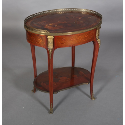 418 - A FRENCH CHINOISERIE MAHOGANY AND GILT METAL MOUNTED TABLE of oval outline with three quarter galler... 