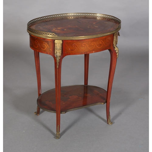 418 - A FRENCH CHINOISERIE MAHOGANY AND GILT METAL MOUNTED TABLE of oval outline with three quarter galler... 