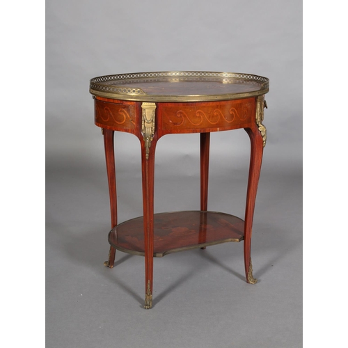 418 - A FRENCH CHINOISERIE MAHOGANY AND GILT METAL MOUNTED TABLE of oval outline with three quarter galler... 