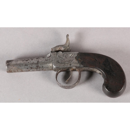 8 - A 19TH CENTURY POCKET PISTOL BY H NOCK LONDON, with percussion engraved lock, turn off barrel, slab ... 