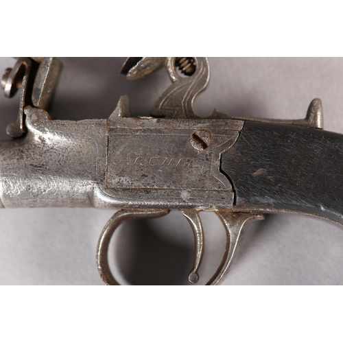 9 - AN EARLY 19TH CENTURY POCKET PISTOL BY ARCHER LONDON, with flint lock engraved action, turn off barr... 