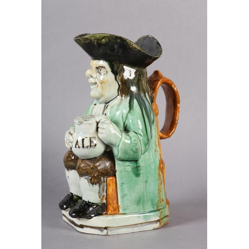 80 - AA RALPH WOOD TYPE PEARLWARE TOBY JUG C1790-1800 of typical form, glazed in green, brown and umber, ... 