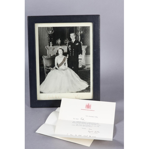 2 - QUEEN ELIZABETH II AND PHILIP, DUKE OF EDINBURGH, a signed photograph dated 1954, in dark blue leath... 