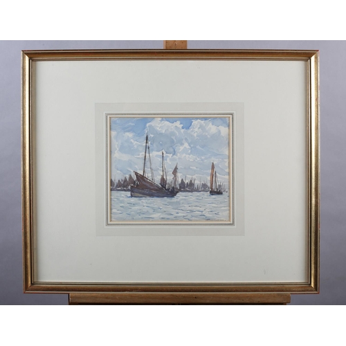 321 - NELSON E DAWSON (1860-1941), Scottish Herring Fleet Off Scarborough, watercolour, signed to lower ri... 