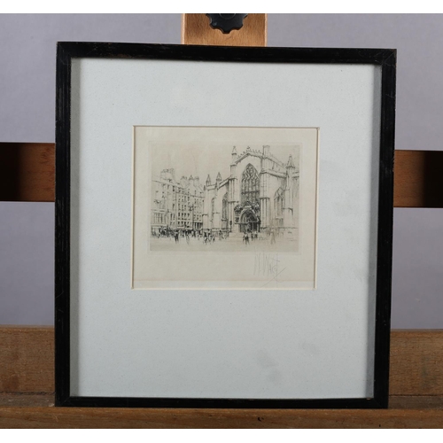 322 - WILLIAM WALCOT RBA RE (Scottish 1874-1943), St Giles Cathedral, Edinburgh, black and white etching, ... 