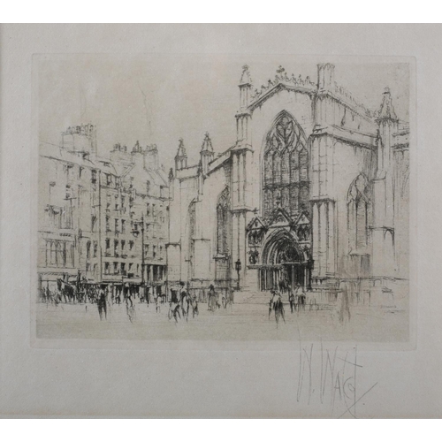 322 - WILLIAM WALCOT RBA RE (Scottish 1874-1943), St Giles Cathedral, Edinburgh, black and white etching, ... 