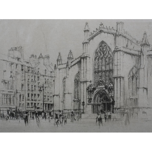 322 - WILLIAM WALCOT RBA RE (Scottish 1874-1943), St Giles Cathedral, Edinburgh, black and white etching, ... 