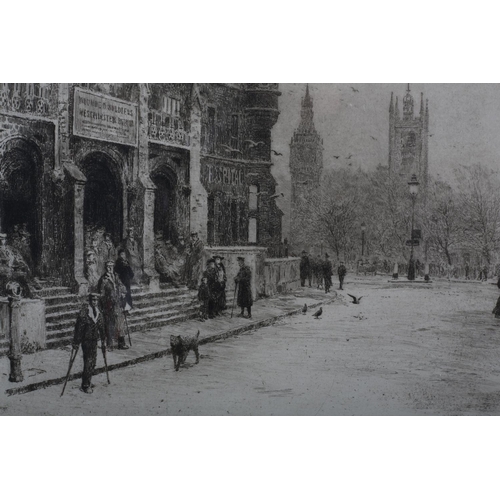 327 - WILLIAM LIONEL WYLLIE RA RWS (1851-1931), Westminster Hospital, black and white etching, signed in p... 