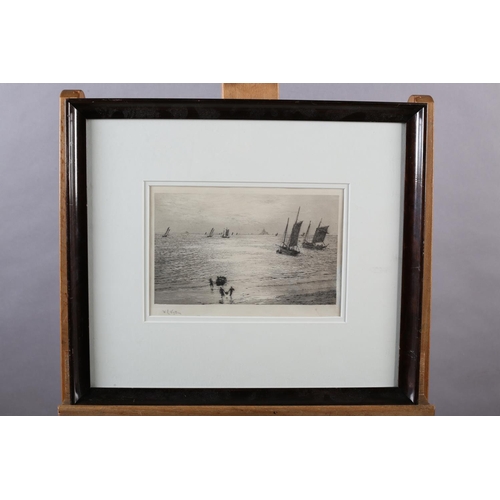 328 - WILLIAM LIONEL WYLLIE RA RWS (1851-1931), The Last Catch of the Day, black and white etching, signed... 