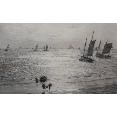 328 - WILLIAM LIONEL WYLLIE RA RWS (1851-1931), The Last Catch of the Day, black and white etching, signed... 