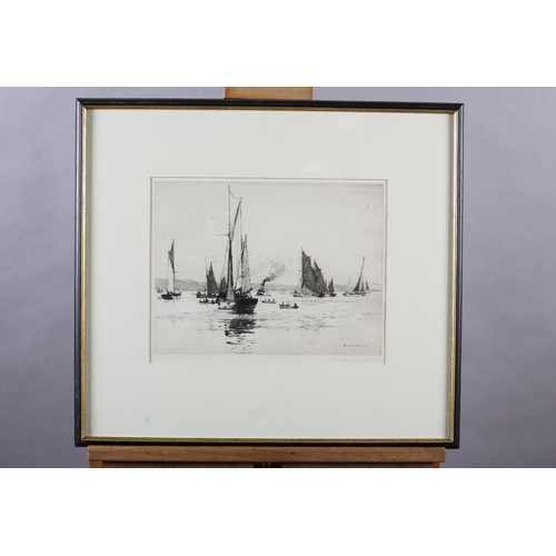 332 - ARR NORMAN WILKINSON (1878-1971), Fishing Trawlers, black and white etching, signed in pencil to the... 