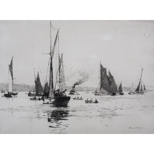 332 - ARR NORMAN WILKINSON (1878-1971), Fishing Trawlers, black and white etching, signed in pencil to the... 