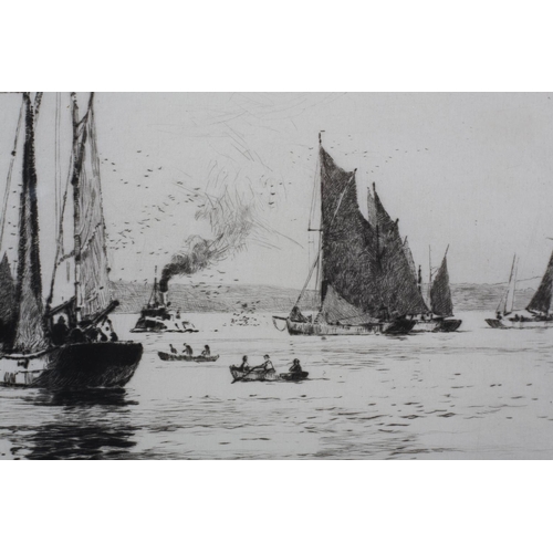 332 - ARR NORMAN WILKINSON (1878-1971), Fishing Trawlers, black and white etching, signed in pencil to the... 