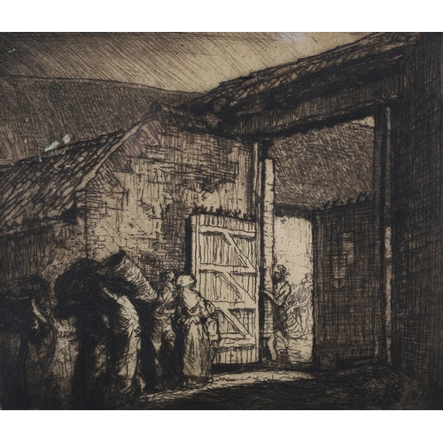 335 - ARR FRANK BRANGWYN R A (1867-1956), The Gate of the Farm, etching in brown on wove, signed in pencil... 